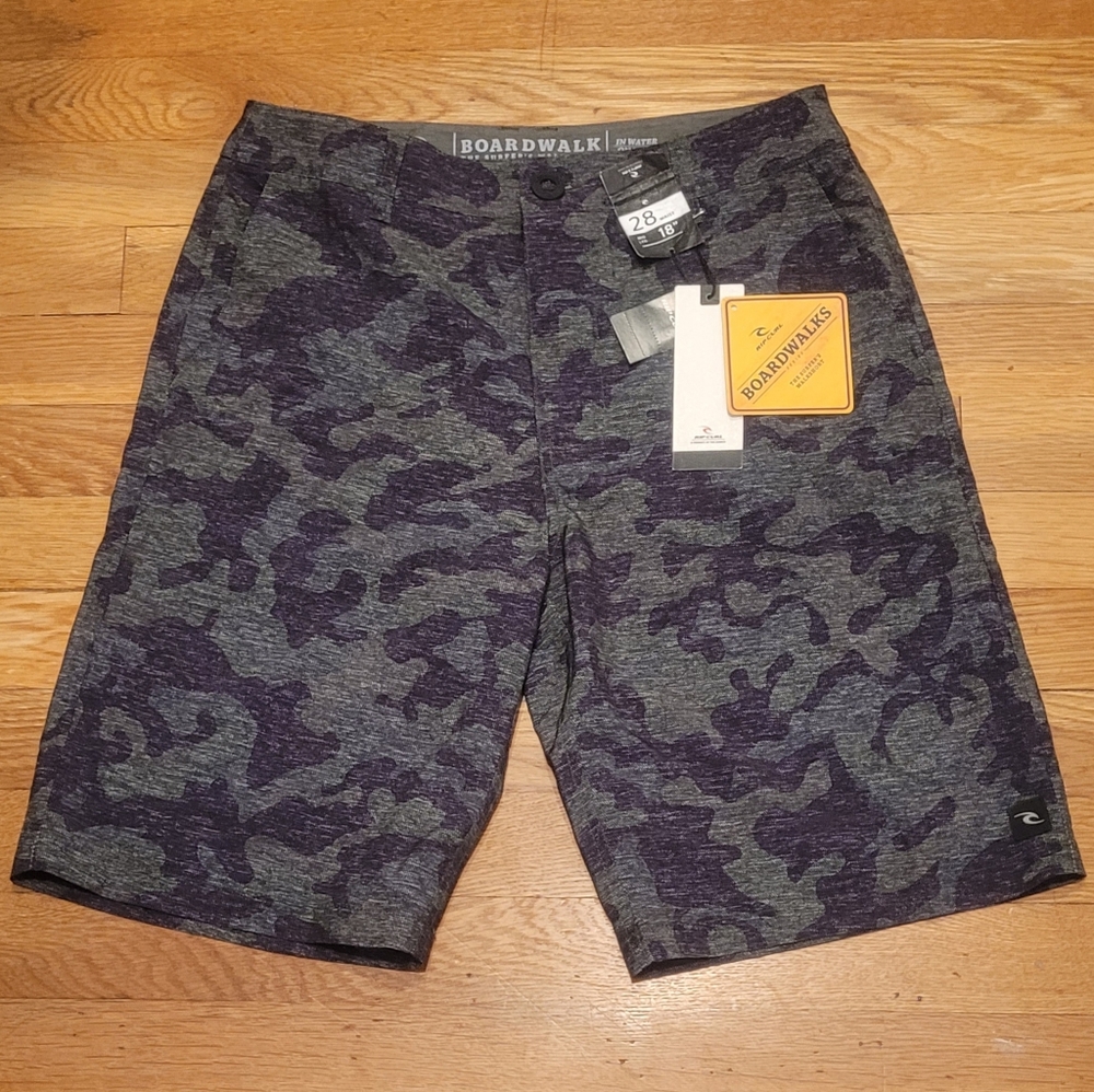 NWT Rip Curl Boardwalks Boardshorts Camouflage Mens 28 Mid Leg 18" Beach Surf